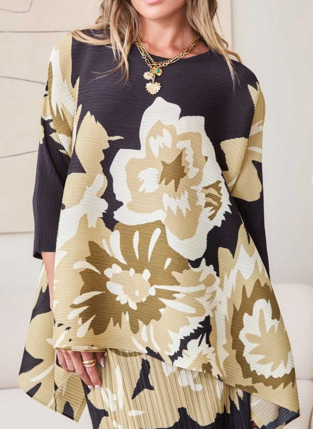 Black/Olive Dolman Sleeve Pleated Shirt