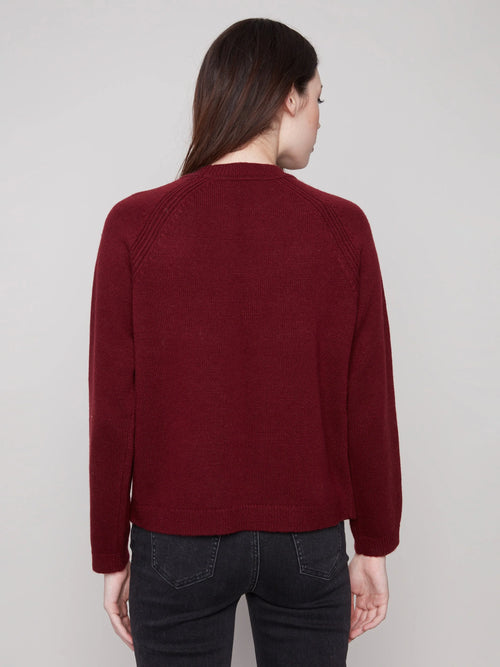 Crew Neck Sweater With Faux Leather Detail