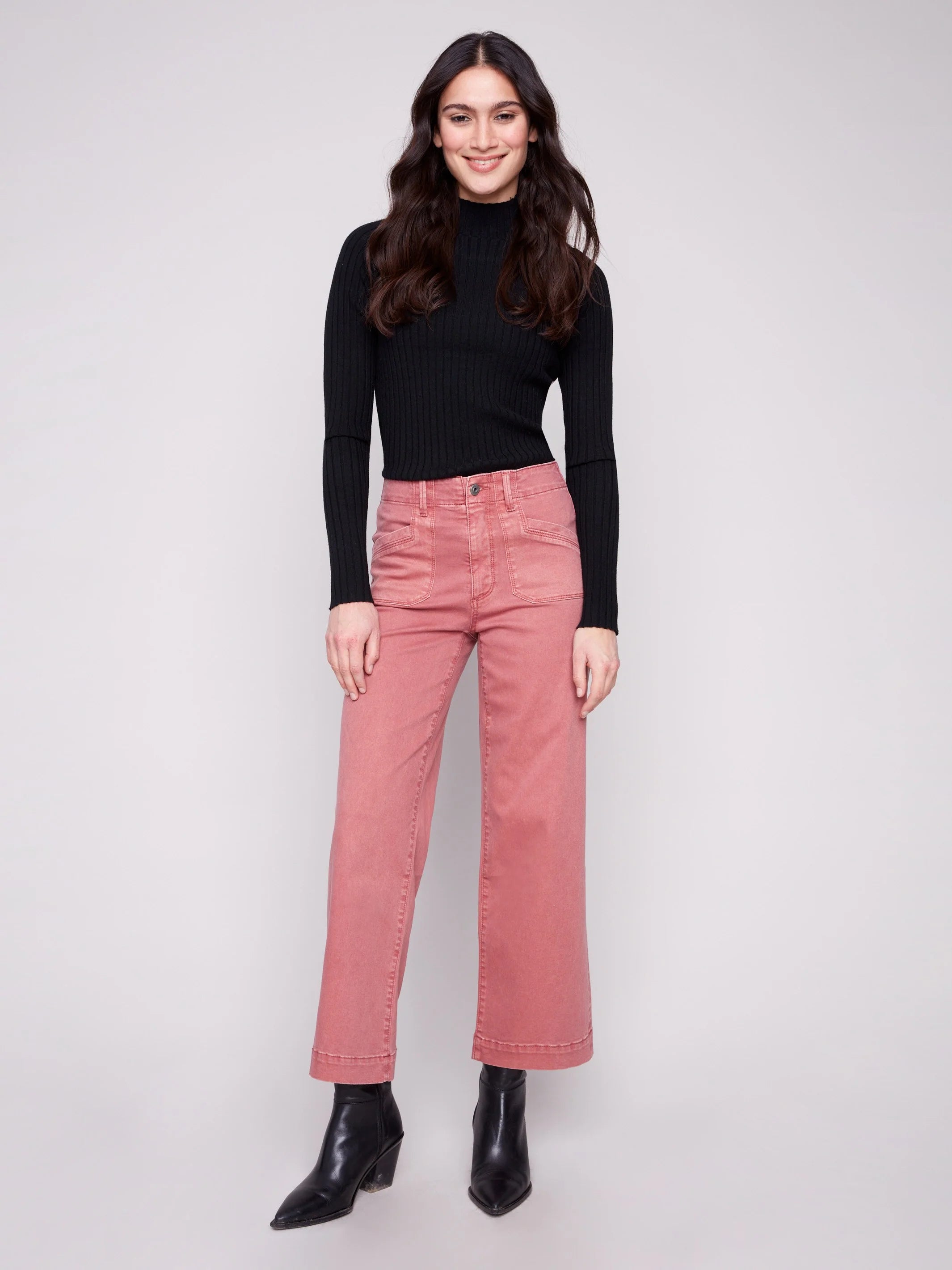 Cropped Wide Leg Stretch Twill Pants