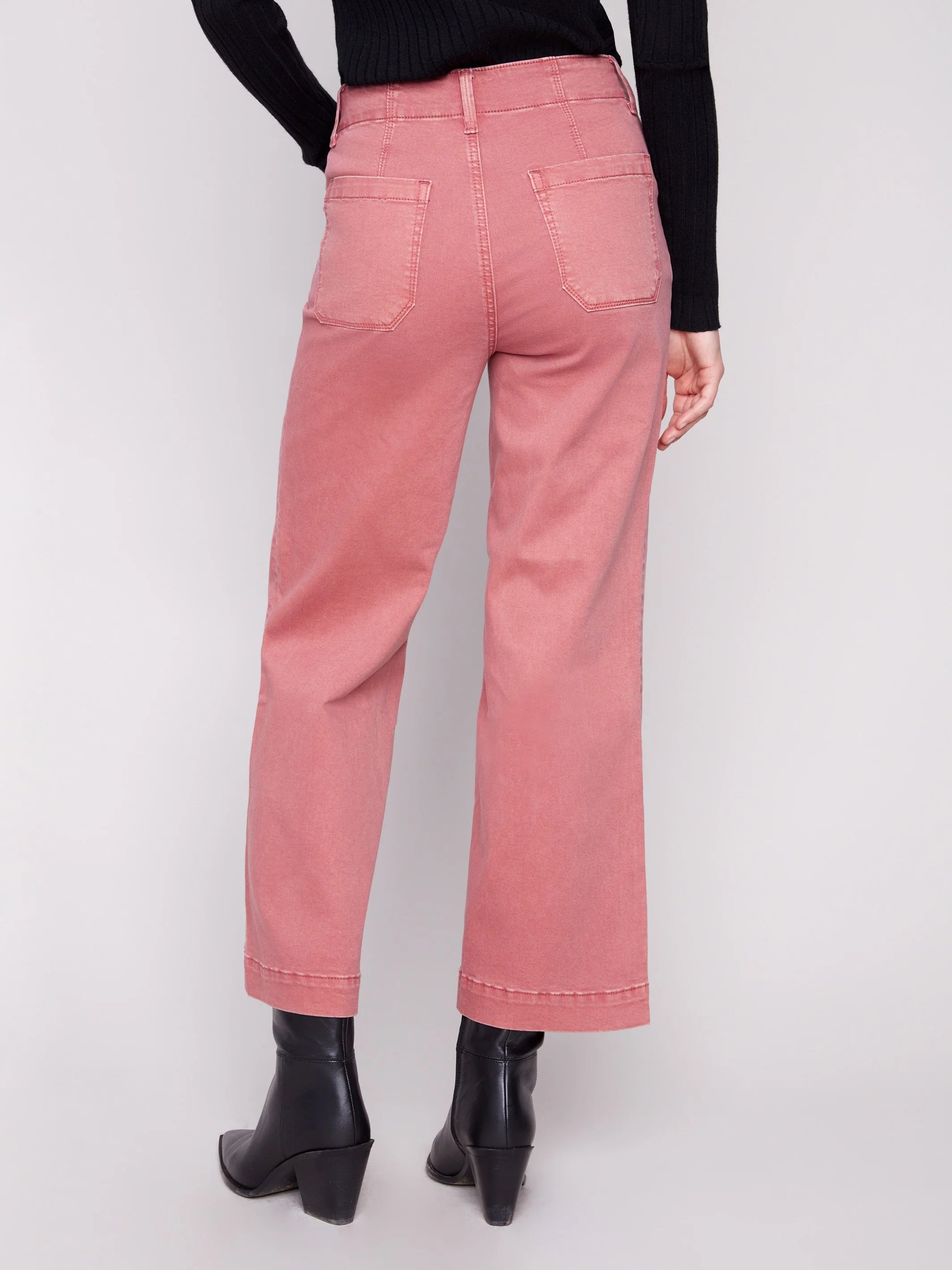 Cropped Wide Leg Stretch Twill Pants