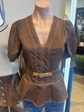 Short Sleeve V-Neck Belted Detail Top