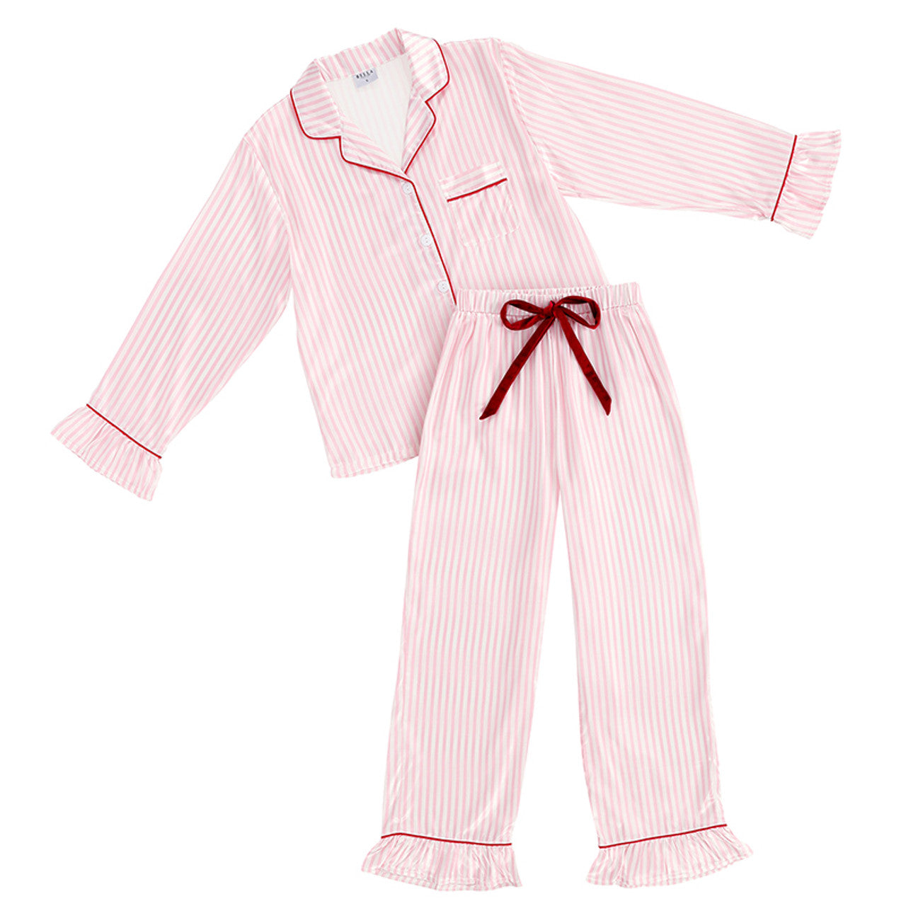 Full-Length Ruffle PJ Set With Velvet Ties