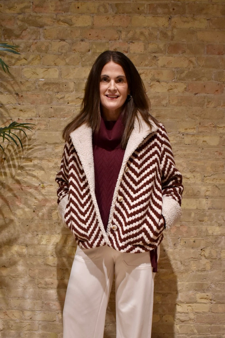 Cowl Neck Chevron Knit Sweater With Side Tie