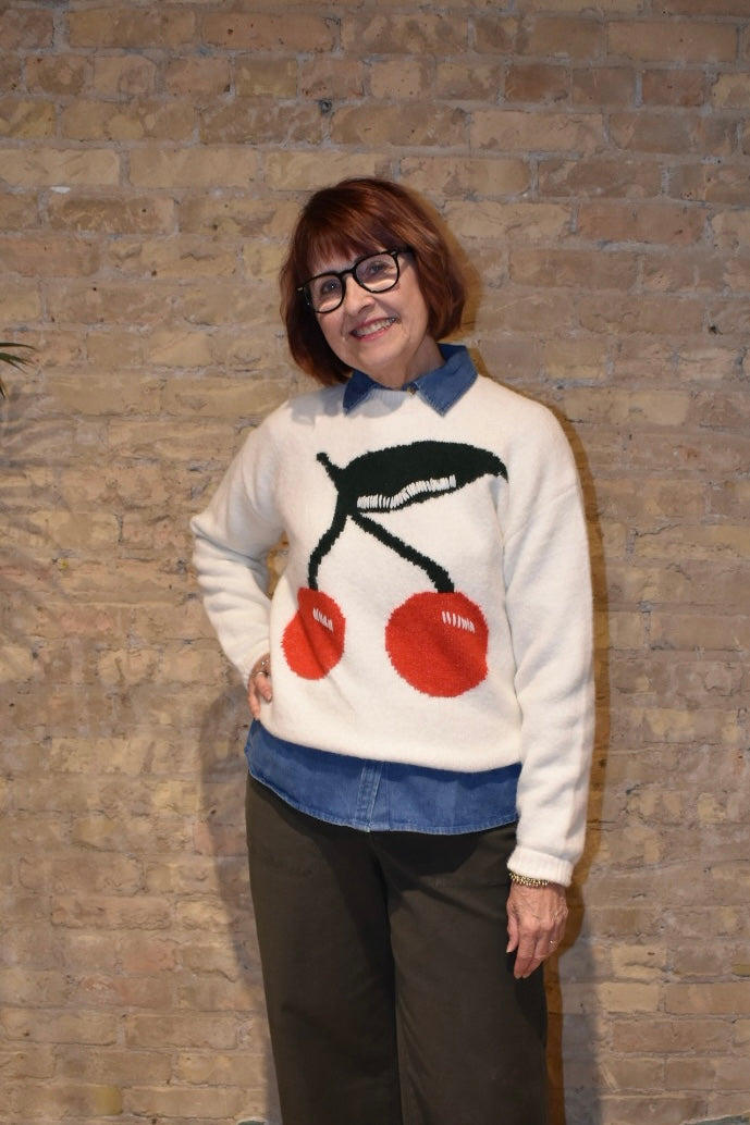 Cherry Fuzzy Drop Shoulder Sweater