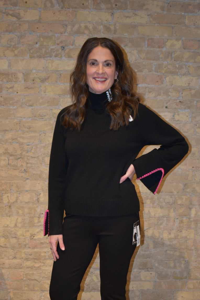 Mock Neck Sweater With Zipper & Crochet Details