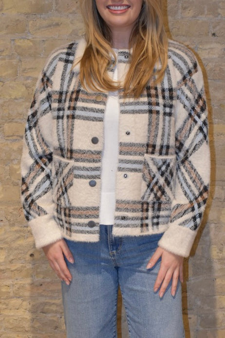 Eyelash Yarn Jacquard Short Jacket With Patch Pocket