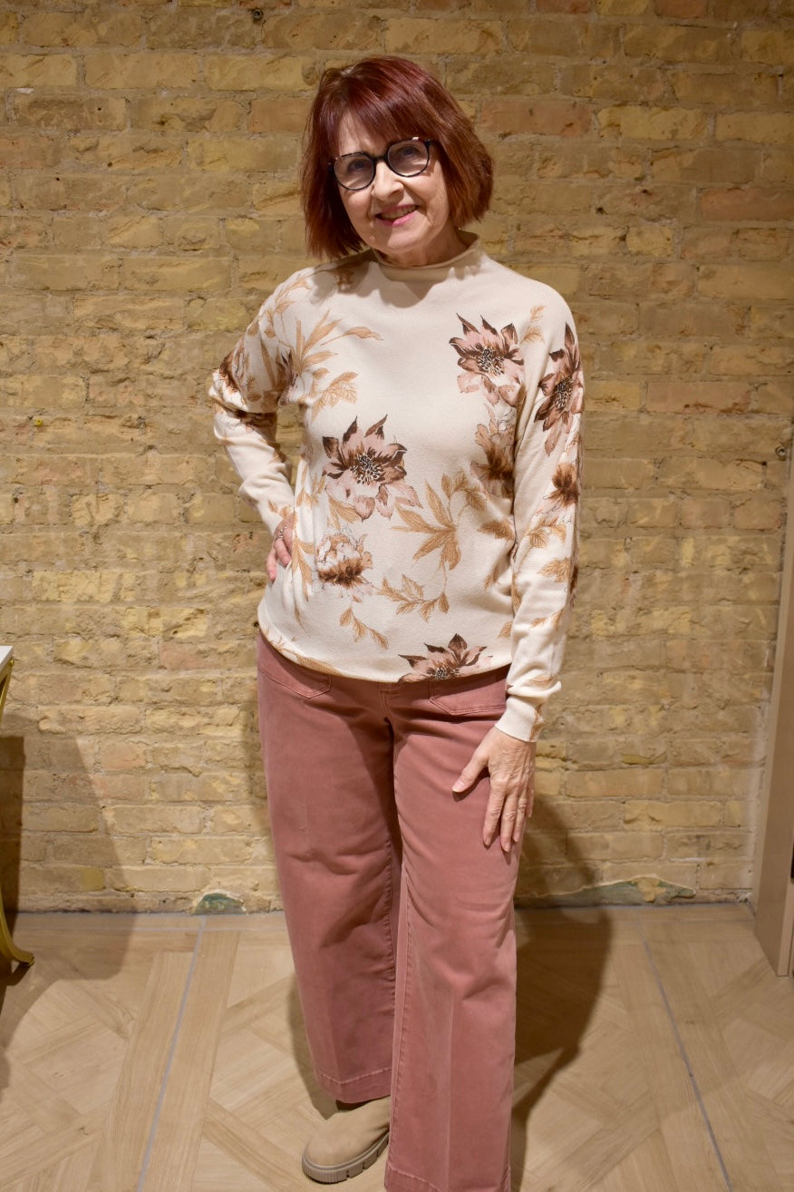 Lightweight Printed Long-Sleeve Funnel Neck Sweater