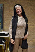 Black Hooded Double Breasted Faux Fur Trimmed Vest