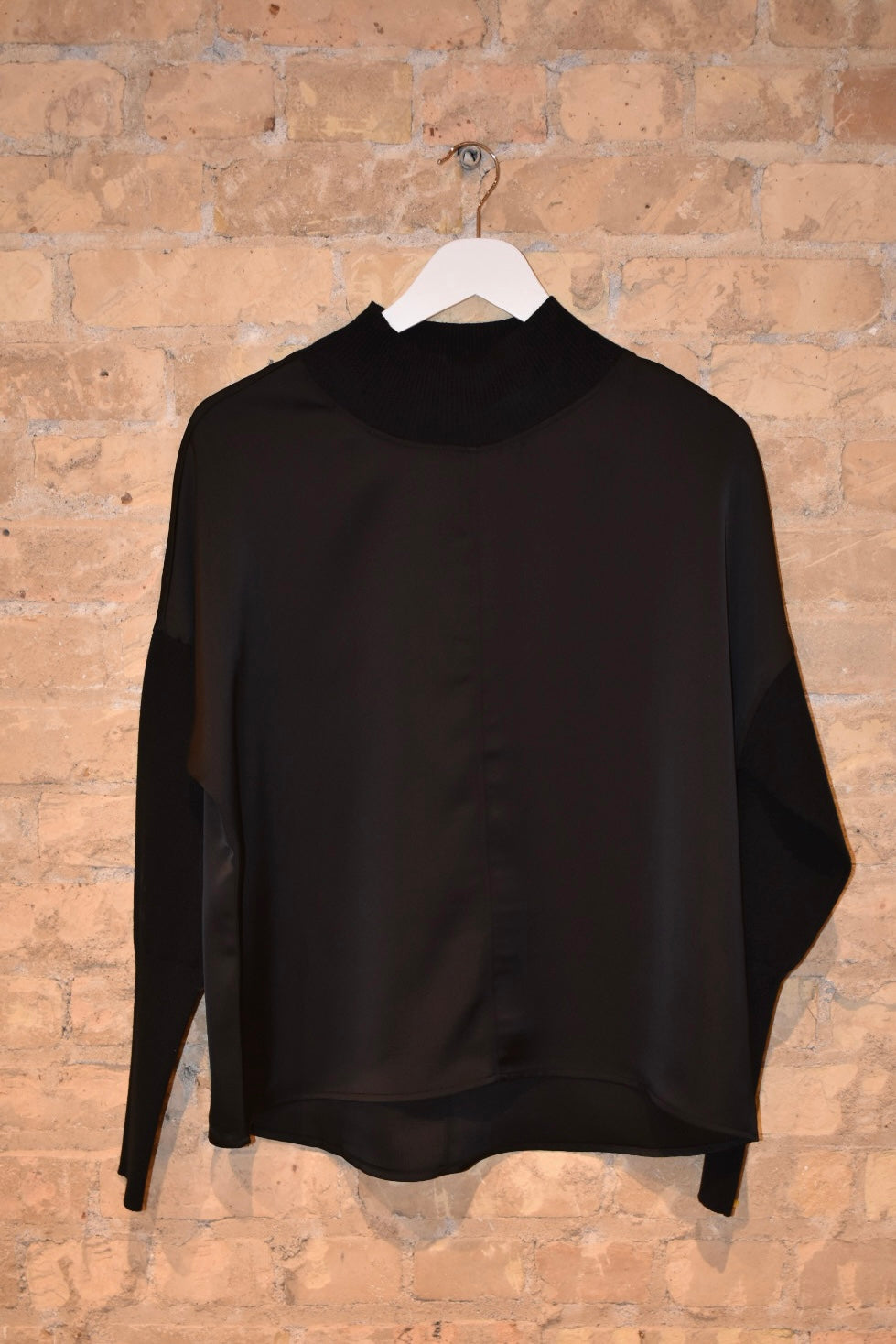 Satin Knit Top with Mock Neck