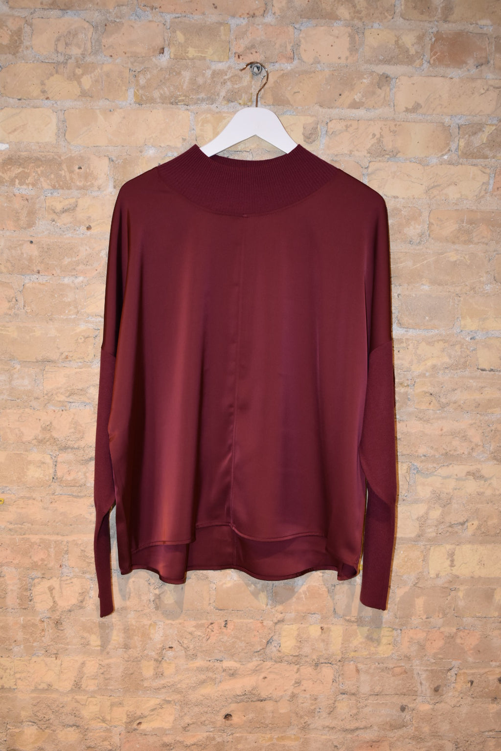 Satin Knit Top with Mock Neck