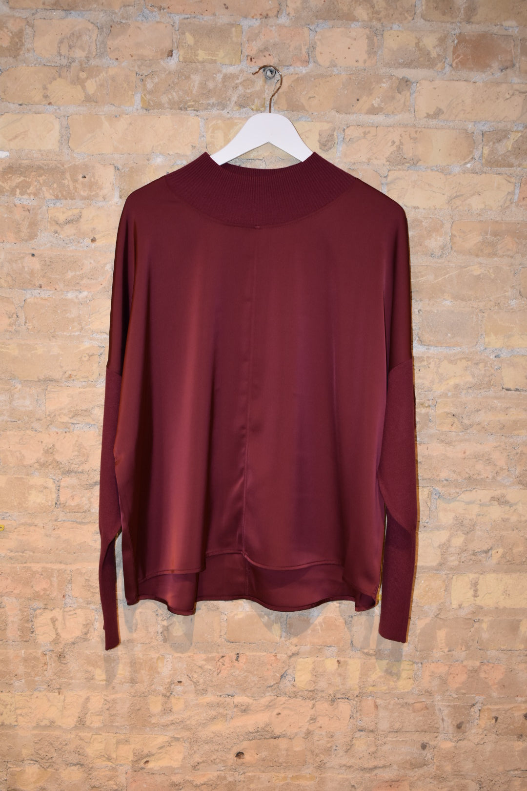 Satin Knit Top with Mock Neck