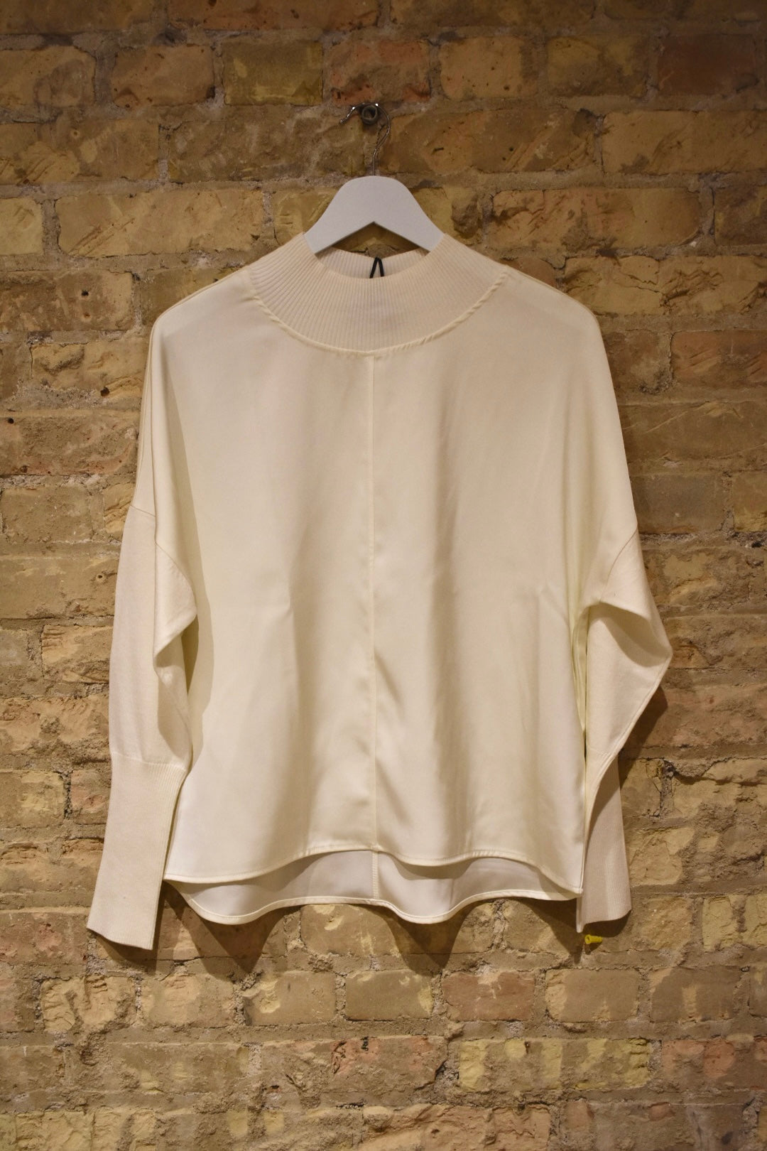 Satin Knit Top with Mock Neck