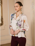 Floral Printed Ruffled Neck Long Sleeve Blouse