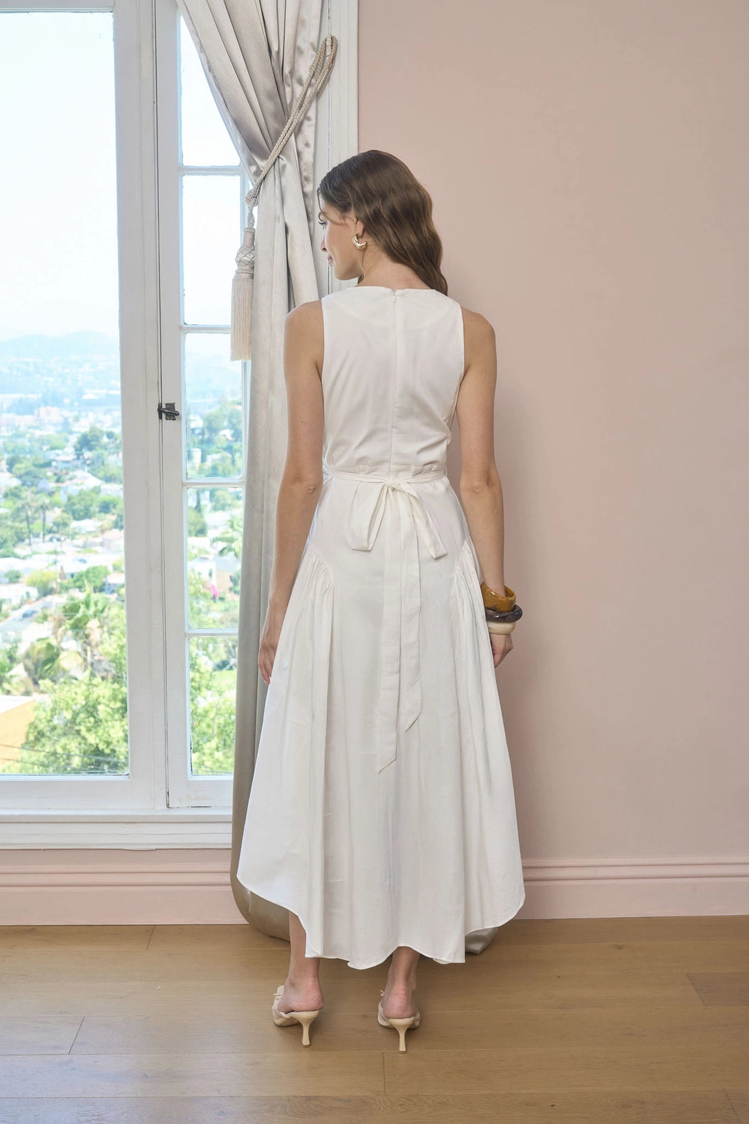 Tie Back Handkerchief Hem Midi Dress