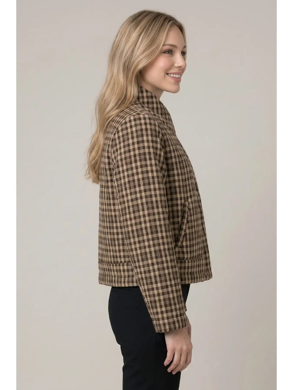 Plaid Padded Asymmetry Jacket w/ Front Zip Up