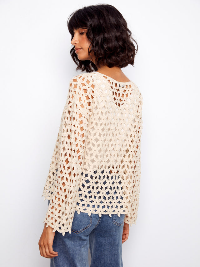 Cotton Blend Crochet Flower Top