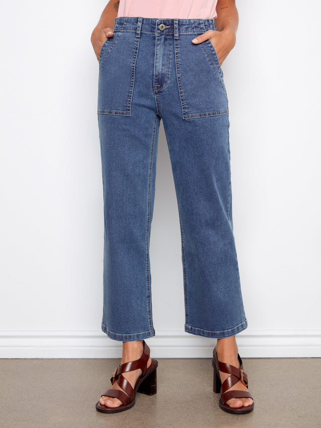 Cropped Utility Pocket Jeans