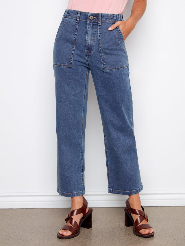 Cropped Utility Pocket Jeans