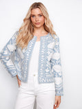 All Over Embroidered Basket Weave Long Sleeve Jacket