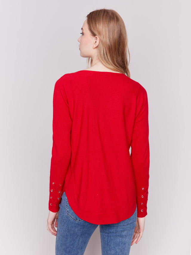 Knit Sweater with Lace-Up Cuffs