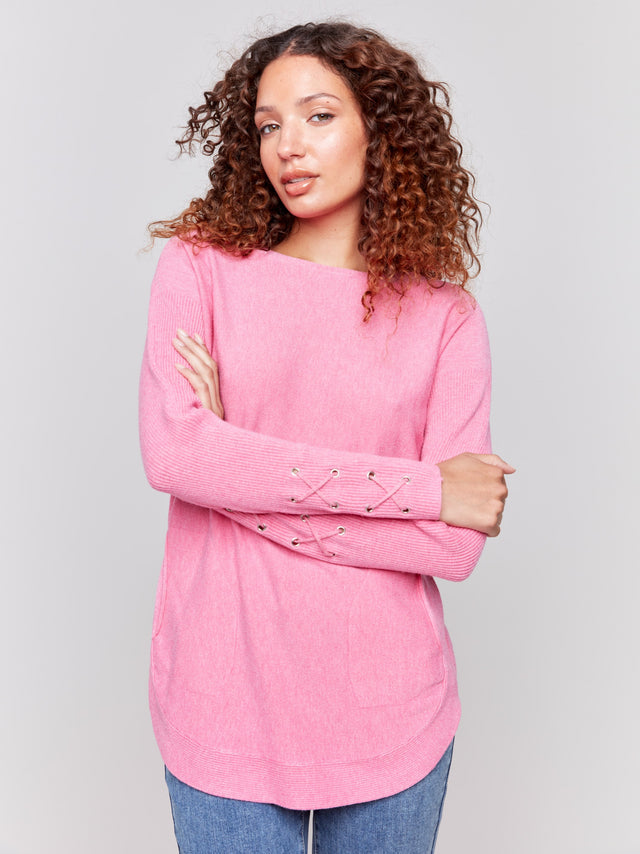 Knit Sweater with Lace-Up Cuffs