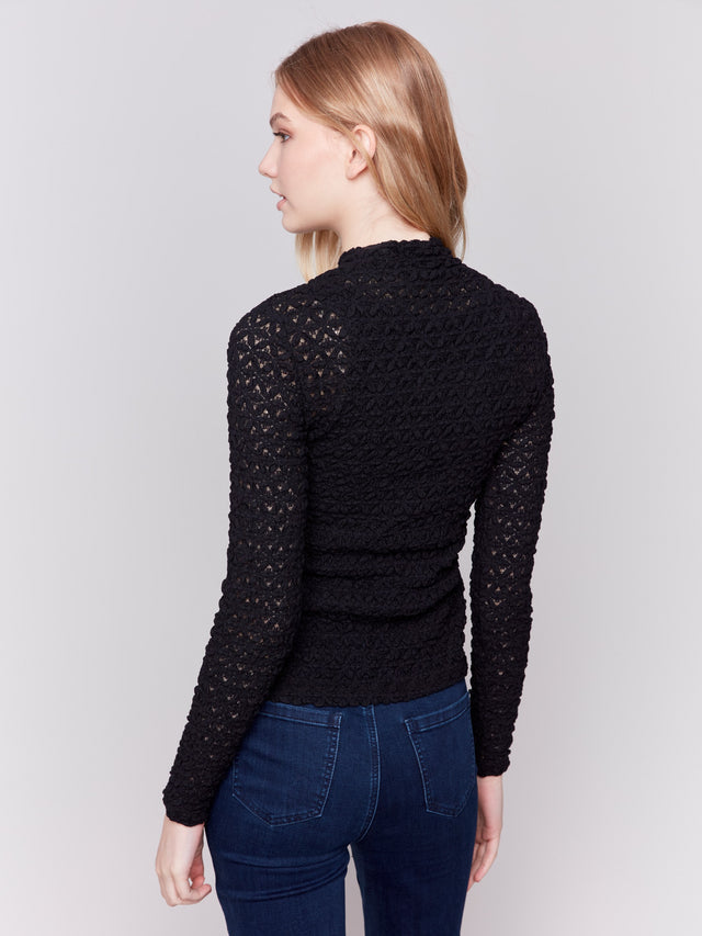 Lace Mock Neck Basic Top Long Sleeve