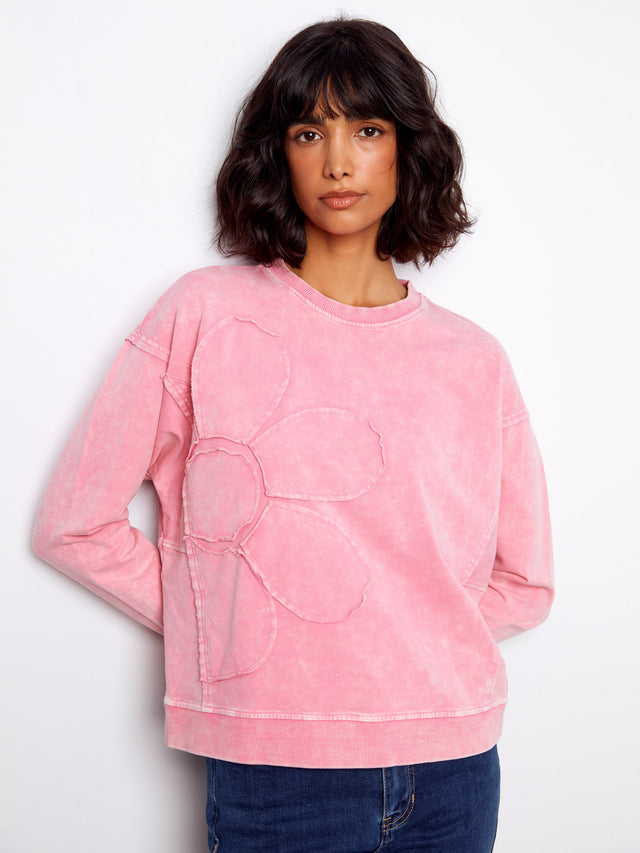 Long Sleeve Top With Flower Appliqué