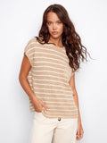 Striped Drop Cap Sleeve Crew Neck Sweater