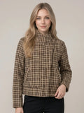 Plaid Padded Asymmetry Jacket w/ Front Zip Up
