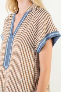 Short Sleeve Gingham Patterned Dress