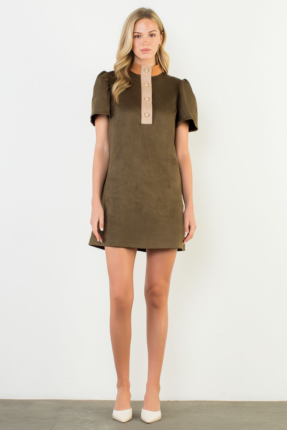 Short Sleeve Suede Dress