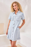 Button Front Tencel Denim Shift Dress