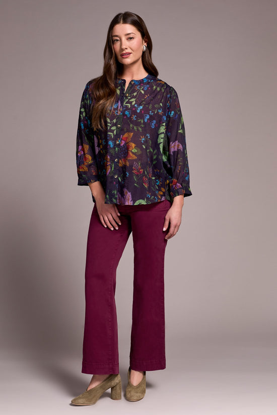 Flowy Dolman Sleeve Blouse With Self-Covering Buttons