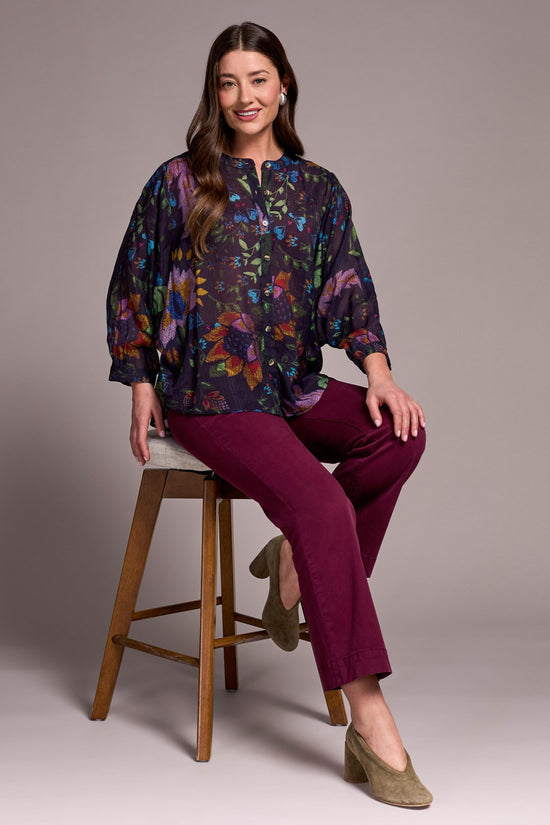 Flowy Dolman Sleeve Blouse With Self-Covering Buttons