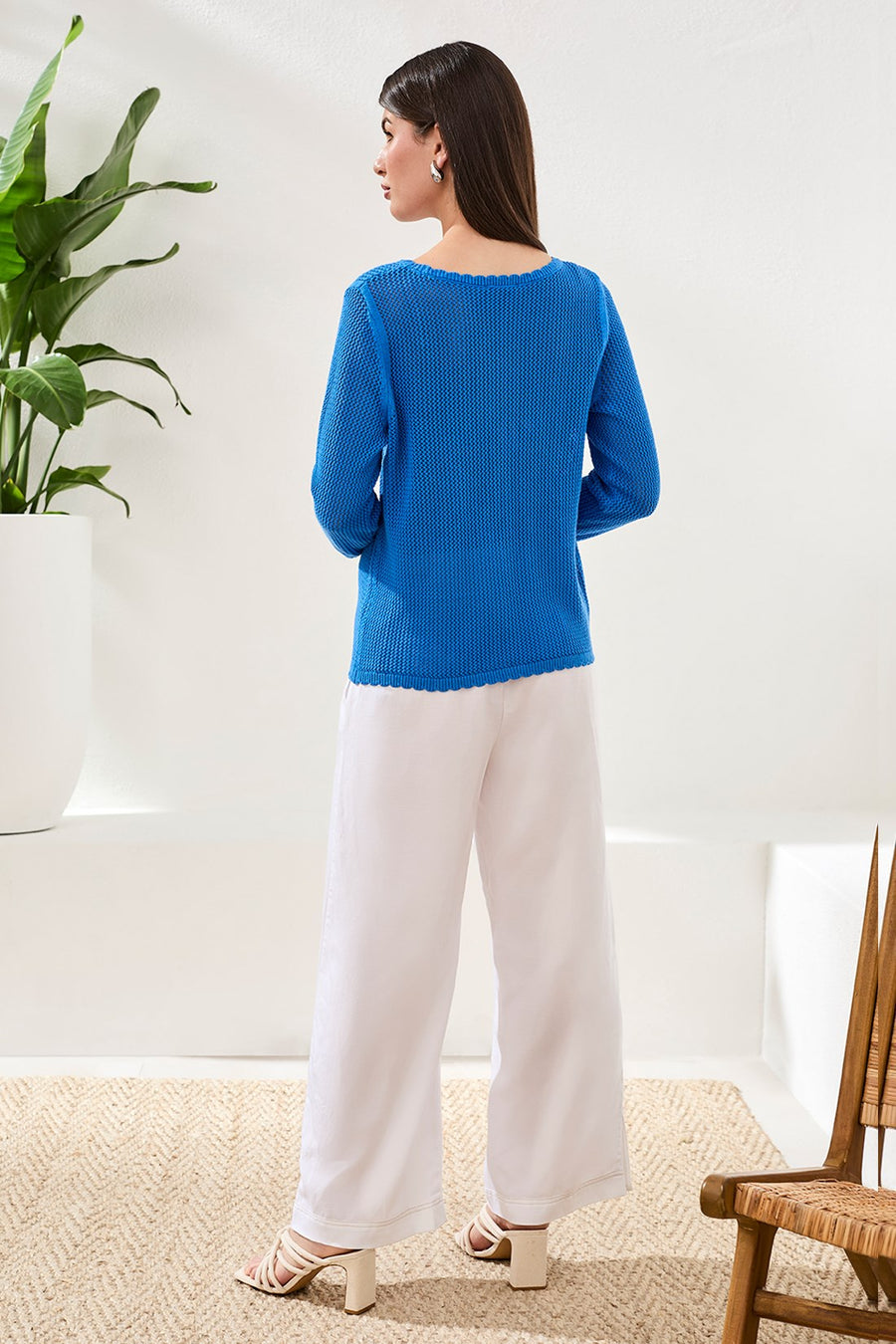 Open-Stitch Embroidered Cotton Crew Neck Sweater