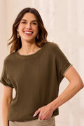 Soft Cotton Blend Cap Sleeve Top With Topstitch