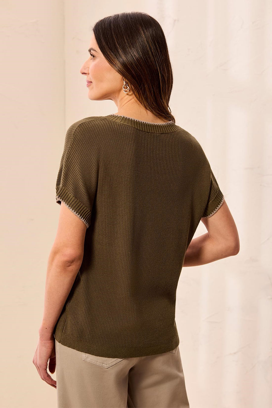Soft Cotton Blend Cap Sleeve Top With Topstitch