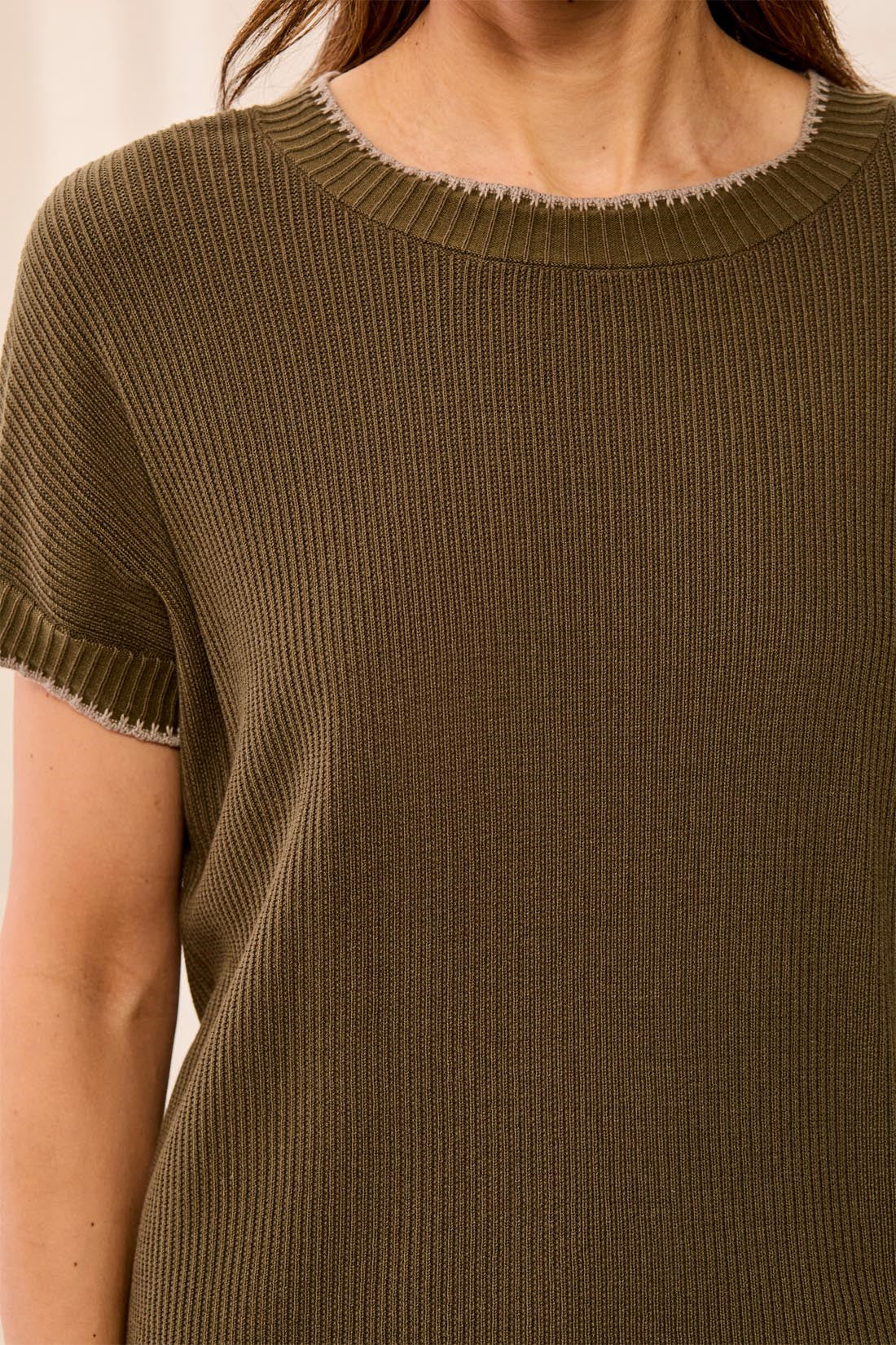 Soft Cotton Blend Cap Sleeve Top With Topstitch