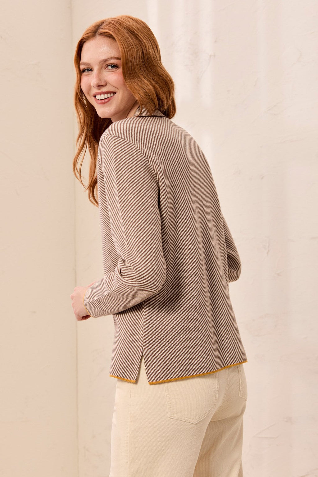 Textured Diagonal Stripe Split Neck Sweater