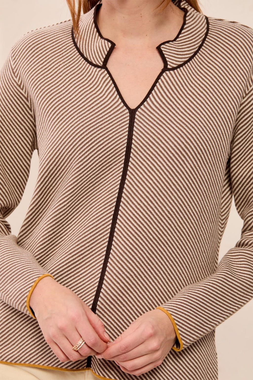 Textured Diagonal Stripe Split Neck Sweater