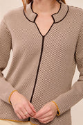 Textured Diagonal Stripe Split Neck Sweater