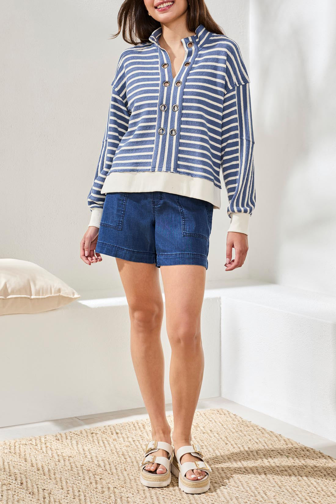 Pop Over Puff Sleeve Top w/ Large Eyelets