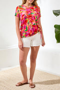 Short Sleeve Crew Neck Top w/ Side Ruching