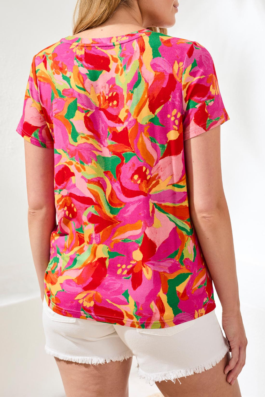 Short Sleeve Crew Neck Top w/ Side Ruching