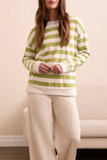 Long Sleeve Crew Neck Top w/ Rib Detail