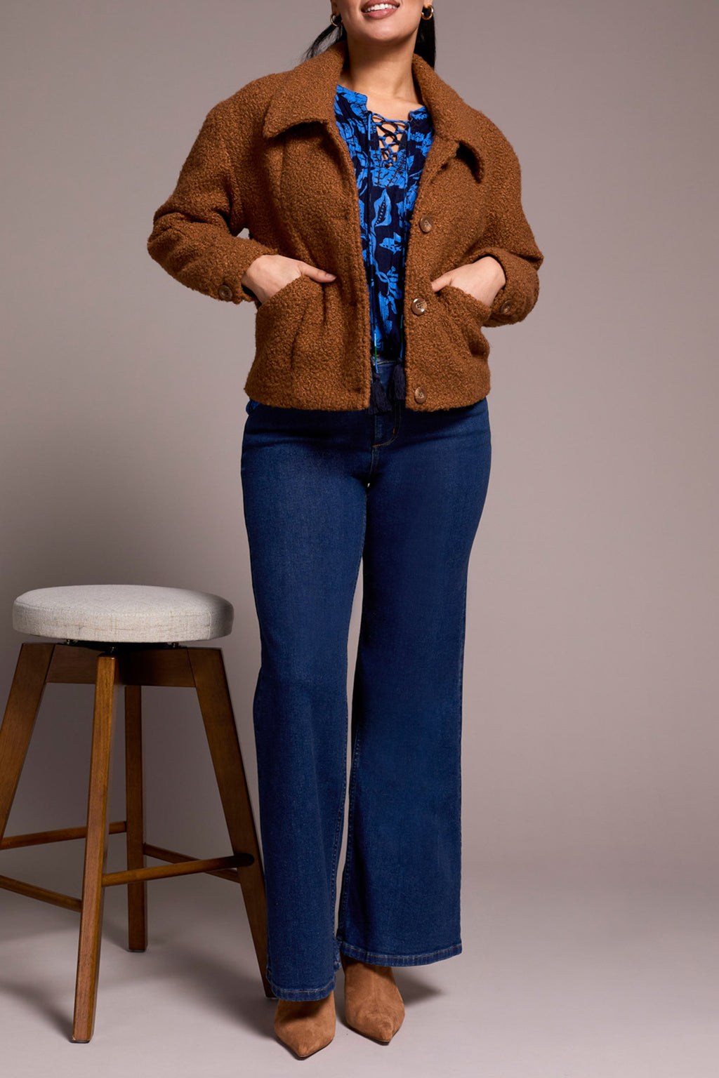 Button Front Boucle Jacket