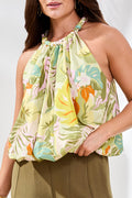 Lined Bubble Hem Blouse with Neck Detail