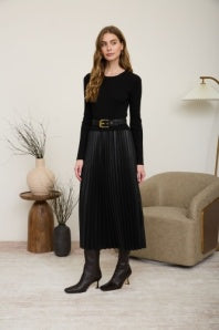 Twofer Belted Long Sleeve Midi Dress